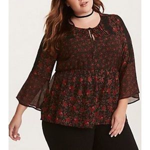 Torrid Red and Black Chiffon Blouse